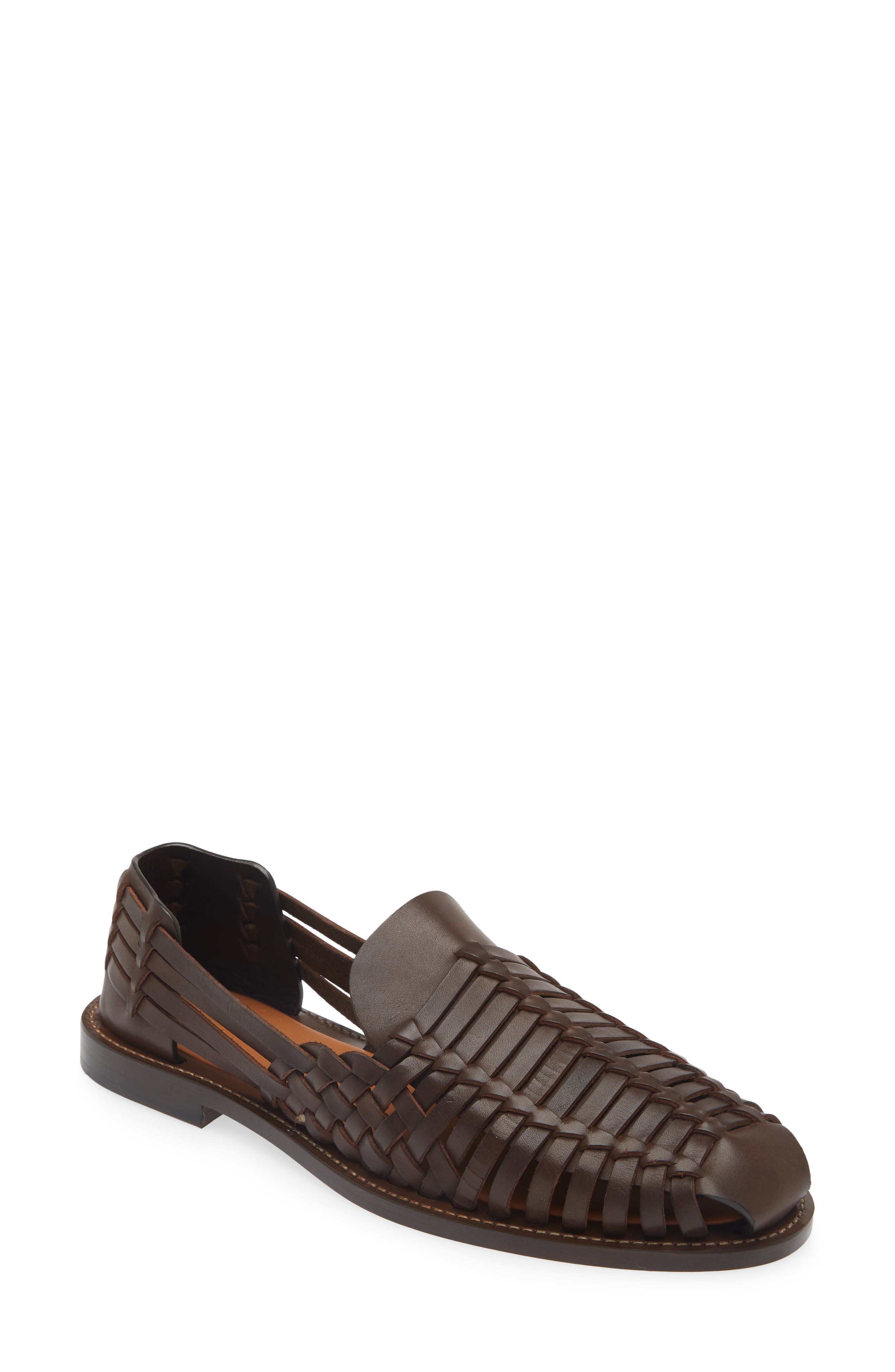 Brunello Cucinelli Woven Leather Sandal, Main, color, C8894 Dark Brown