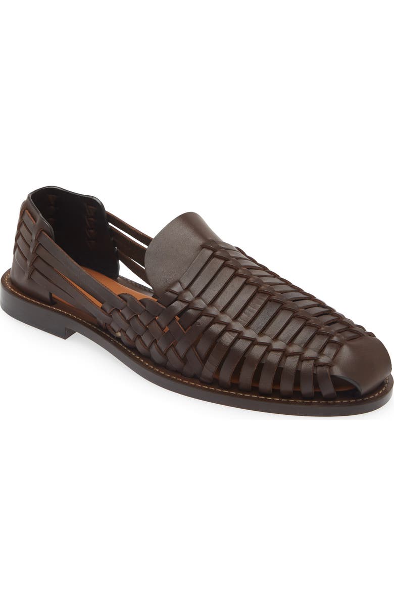 Brunello Cucinelli Woven Leather Sandal, Main, color, C8894 Dark Brown