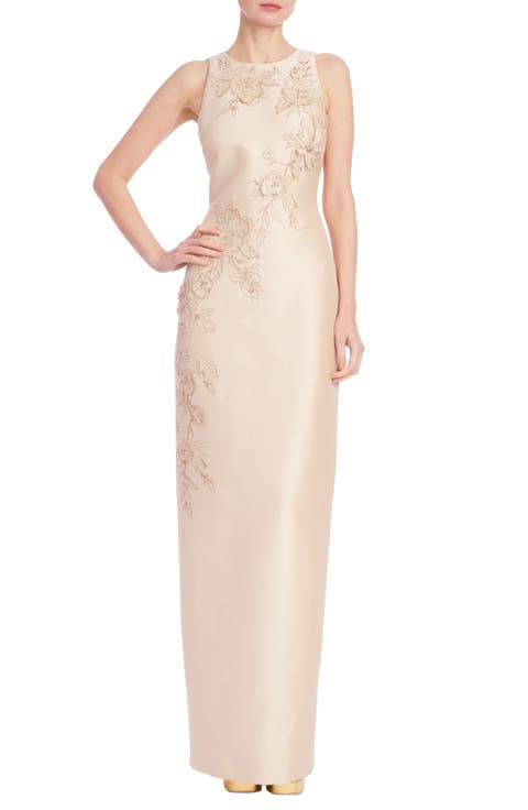 Floral Embroidered Column Gown
