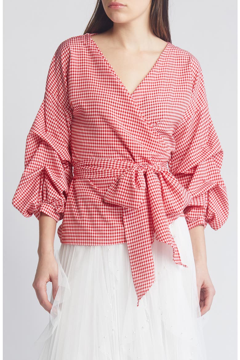 Anna Tie Waist Wrap Top, Main, color, RED/ WHT