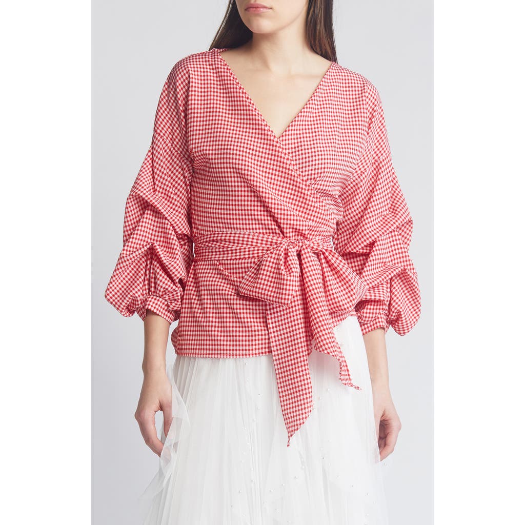 NIKKI LUND Anna Tie Waist Wrap Top in Red/Wht  product