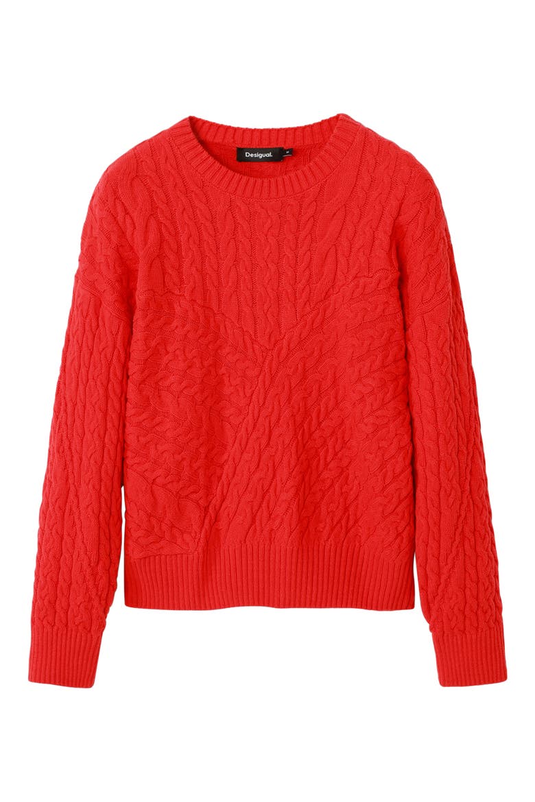 Exeter Cable Crewneck Sweater, Alternate, color, RED