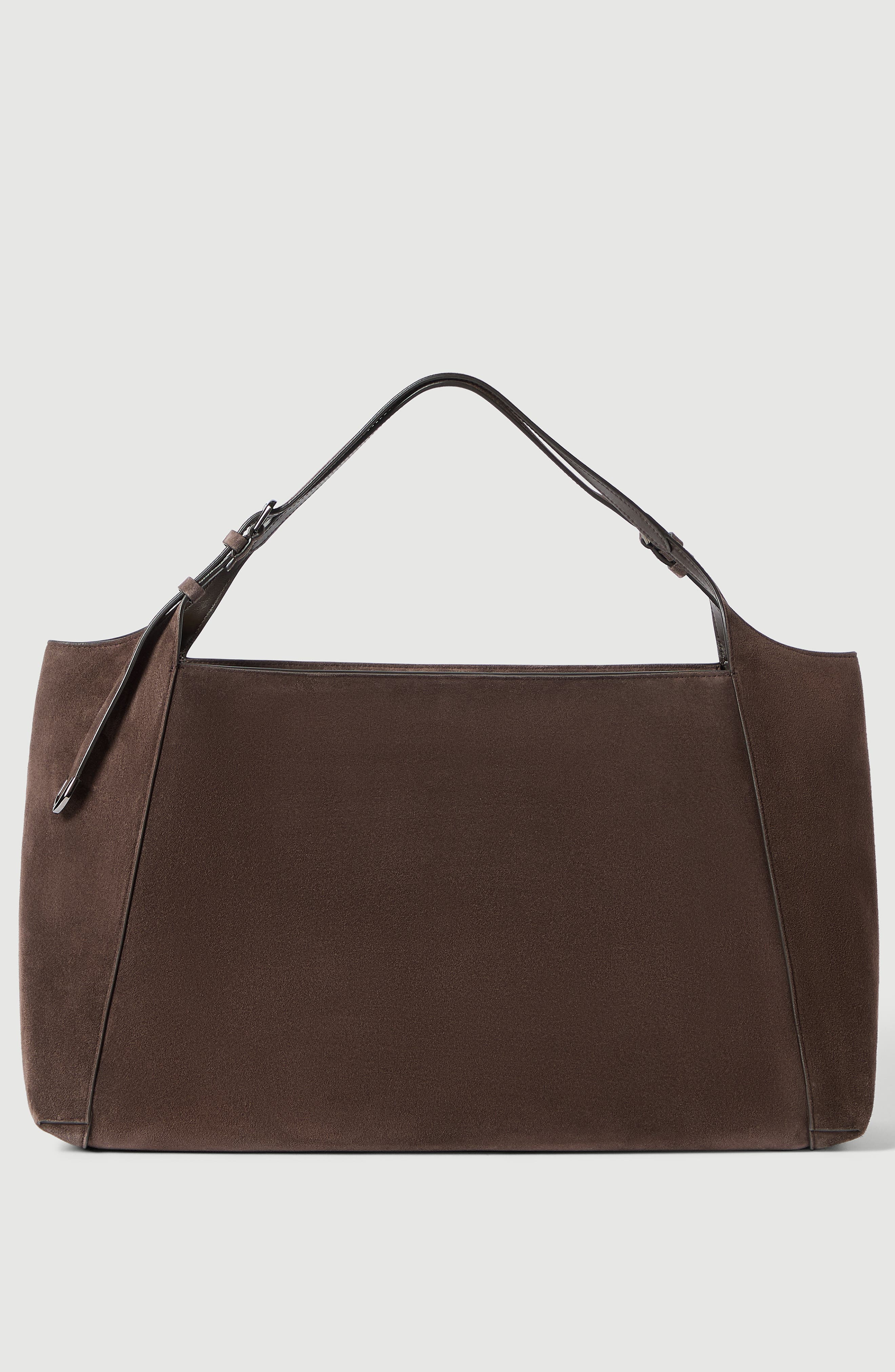 Sartorial shoppper bag in suede, Alternate, color, Pine Cone Brown