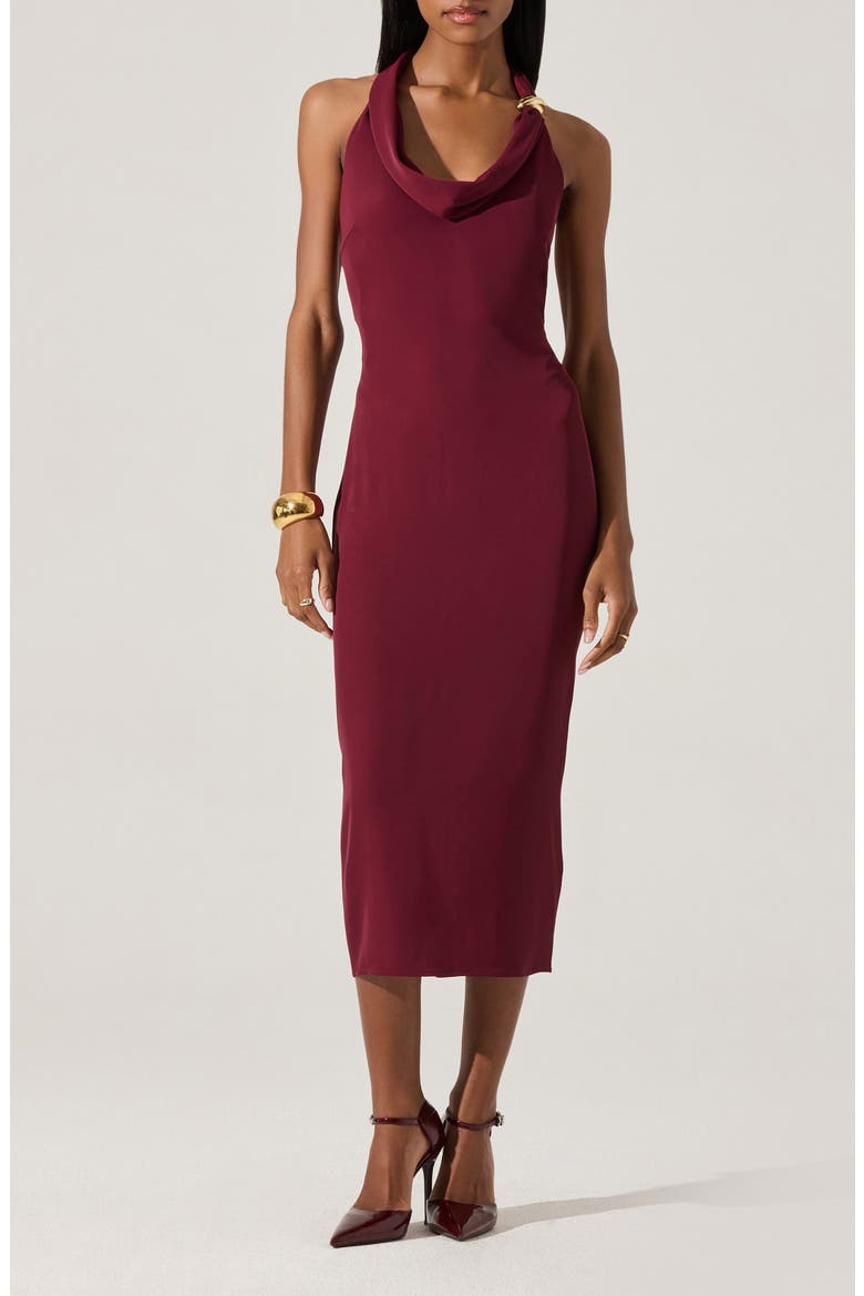 Alanna Metal Buckle Detail Halter Neck Dress, Main, color, WINE