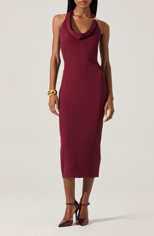 Astr The Label Alanna Metal Buckle Detail Halter Neck Dress In Burgundy