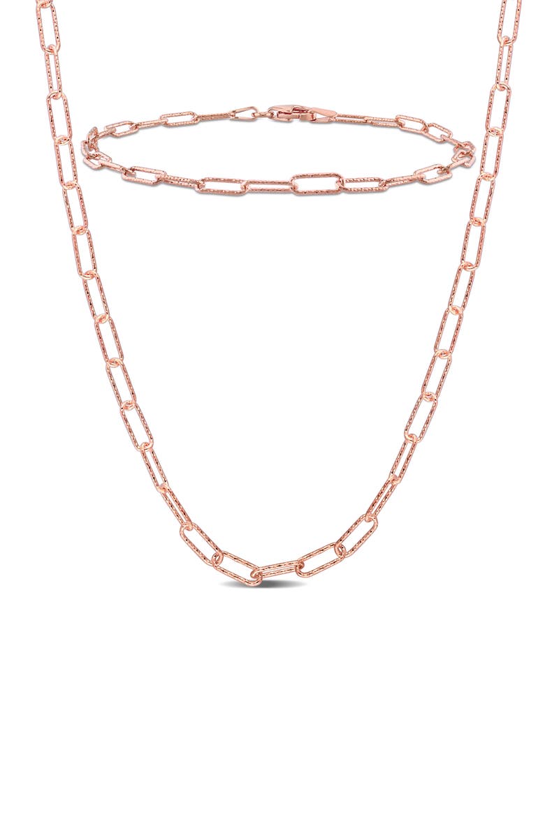 3mm Paperclip Textured Link Chain Necklace & Anklet Set, Main, color, ROSE