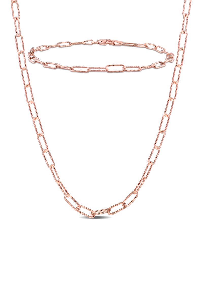 DELMAR 3mm Paperclip Textured Link Chain Necklace & Anklet Set, Main, color, 