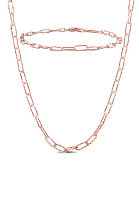 3mm Paperclip Textured Link Chain Necklace & Anklet Set