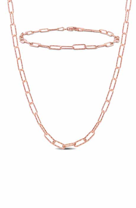 3mm Paperclip Textured Link Chain Necklace & Anklet Set