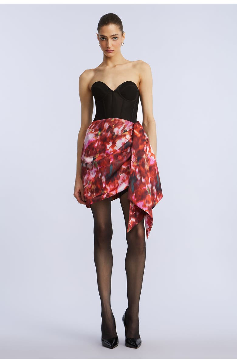 BCBGMAXAZRIA Wrap Mini Dress, Main, color, Black & Washed Floral Chilli