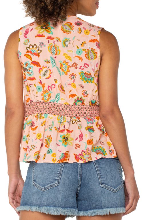 Liverpool Los Angeles Smocked Waist Tank In Pink Green Mlti Flower