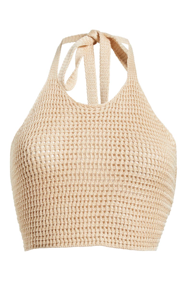 Open Stitch Halter Crop Cover-Up Top, Alternate, color, NATURAL