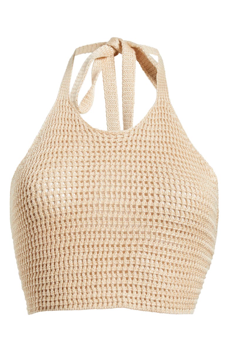 Elan Open Stitch Halter Crop Cover-Up Top, Alternate, color, Natural
