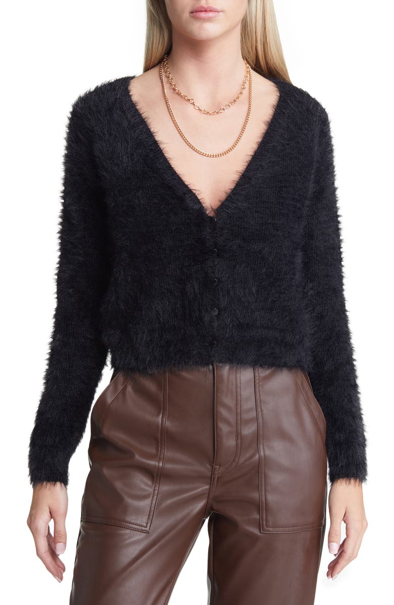 Open Edit Eyelash Knit Crop Cardigan, Main, color,