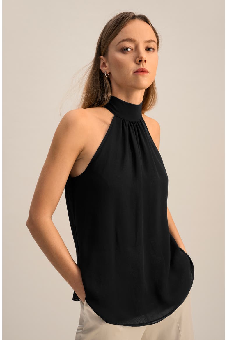 Women's Silk Georgette Halter Neck Top, Alternate, color, Black