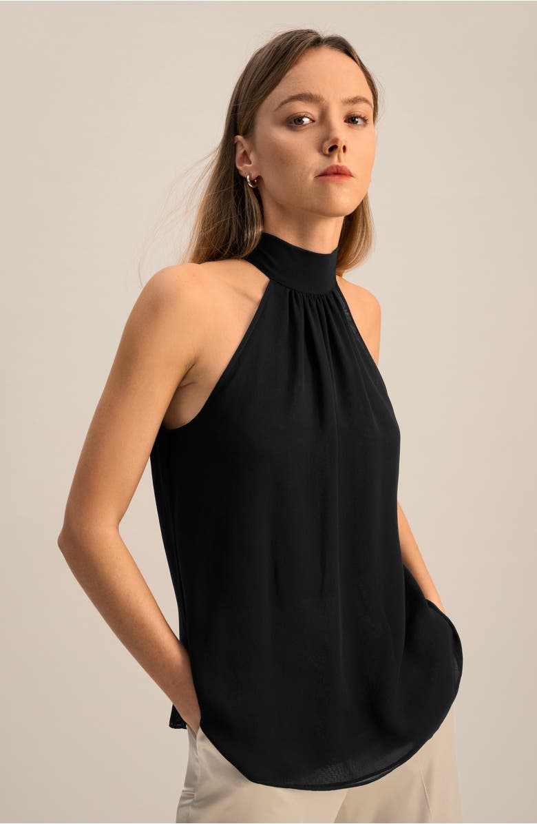 Lilysilk Women's Silk Georgette Halter Neck Top, Alternate, color, Black