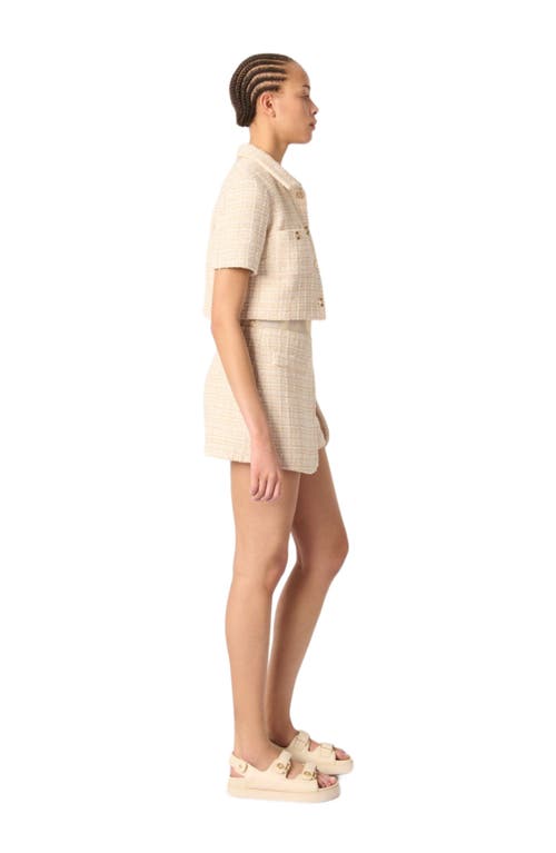 Maje Womens Metallic Tweed-textured Cropped Cotton-blend Jacket Beige In Beige