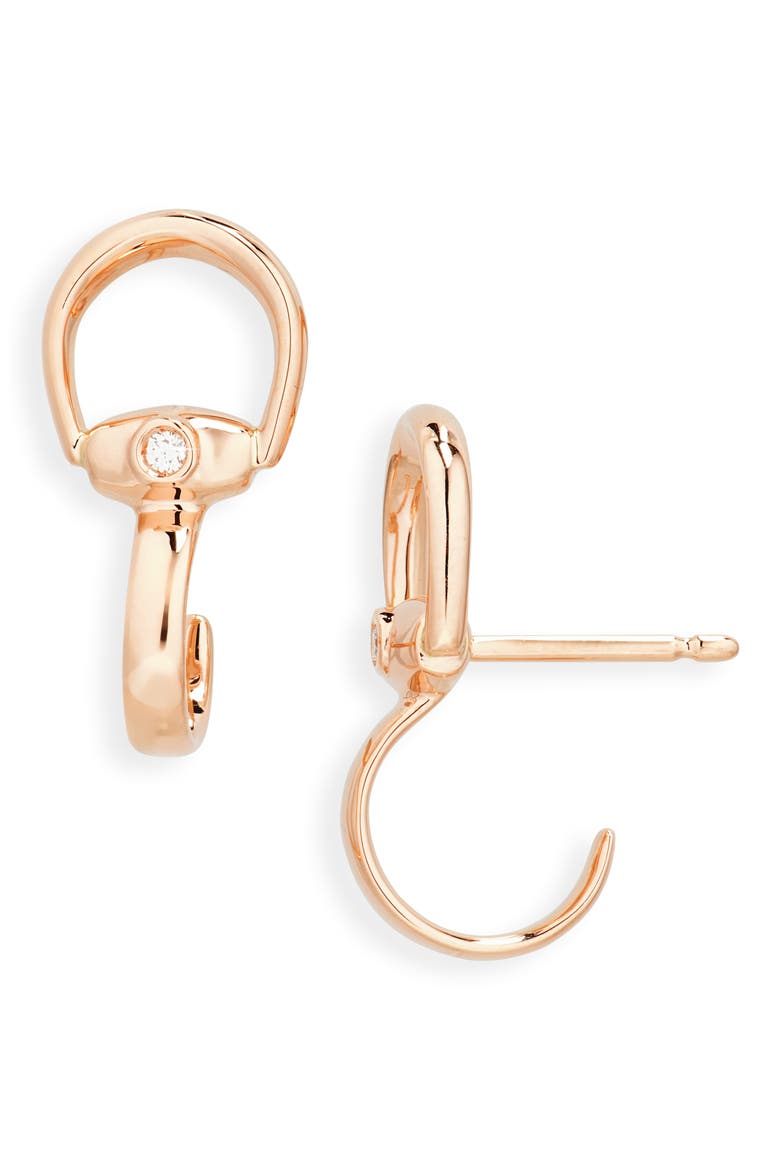 Horsebit Diamond Hoop Earrings, Main, color, ROSE GOLD