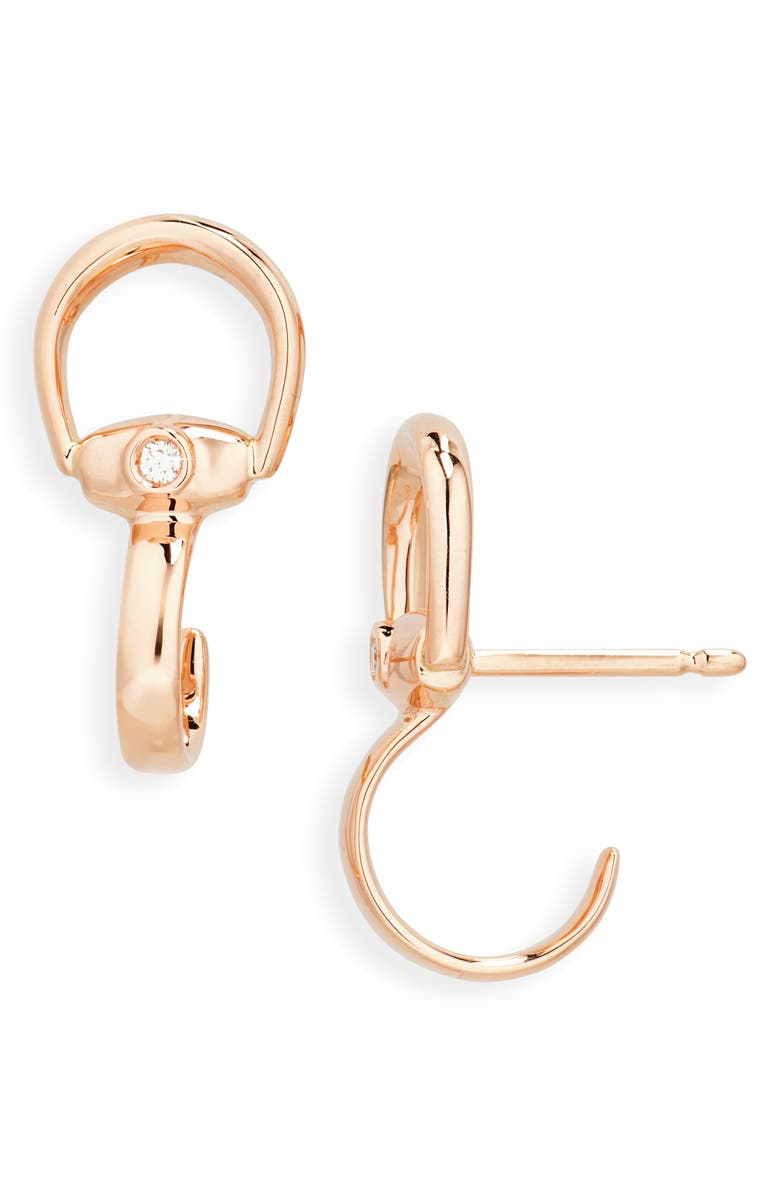 Gucci Horsebit Diamond Hoop Earrings, Main, color, Rose Gold