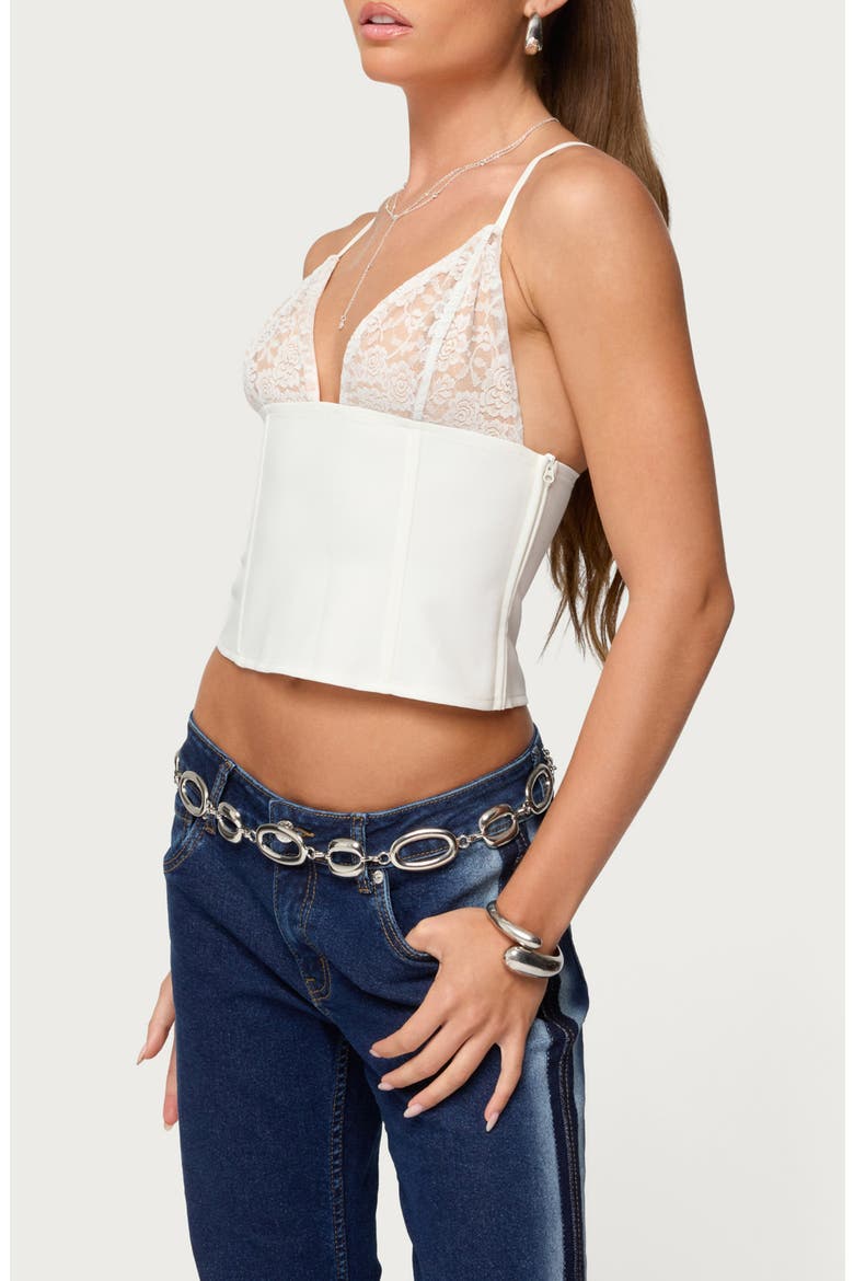 Keesha Lacey Boned Crop Camisole, Alternate, color, WHITE