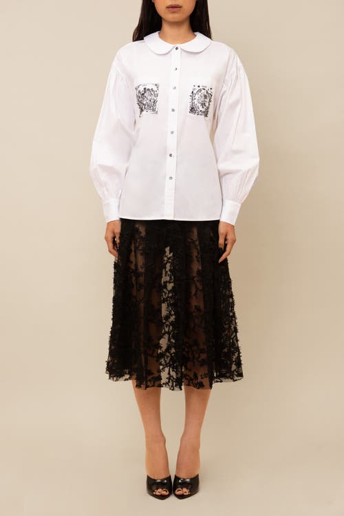 Contessa Mills Tarot Embroidered Beaded Poplin Oxford Shirt In White