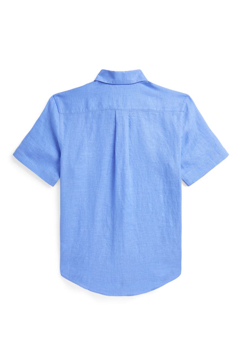 Kids' Short Sleeve Linen Button-Down Shirt, Alternate, color, HARBOR ISLAND BLUE