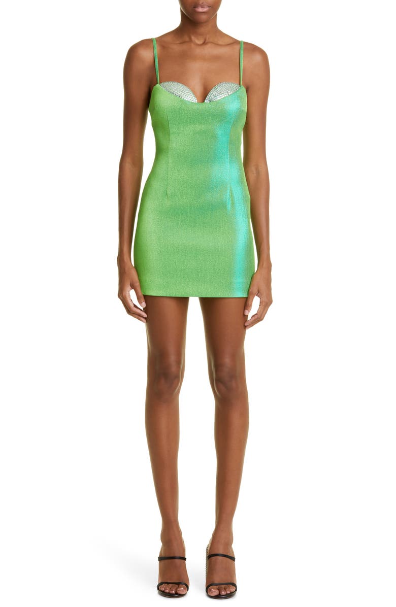 Area Crystal Cup Lamé Minidress, Main, color, 