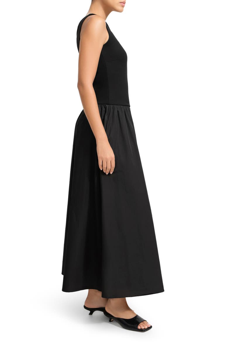 Gillian Mixed Media Ponte & Cotton A-Line Dress, Alternate, color, BLACK