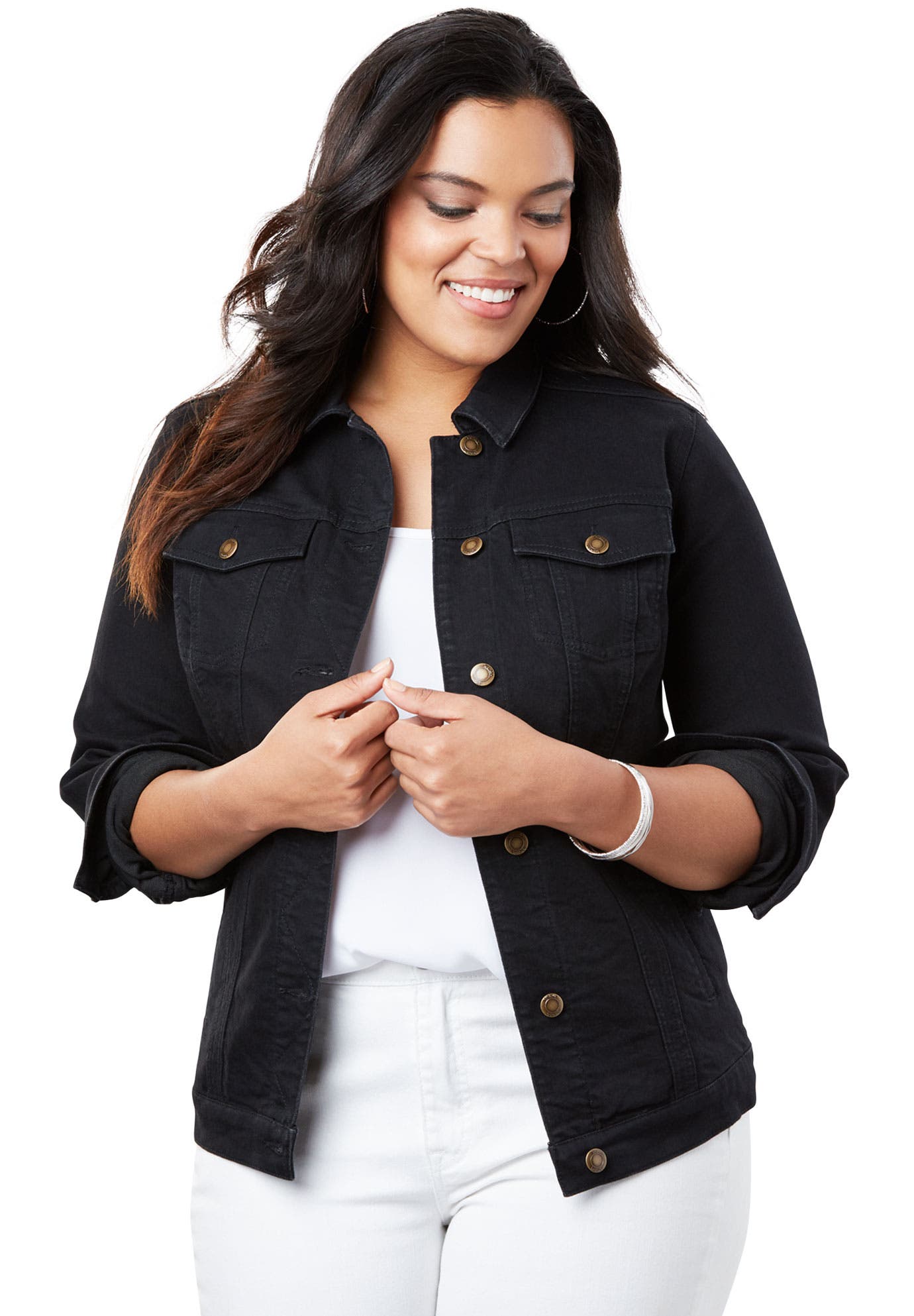 Plus Size Classic Stretch Denim Jacket