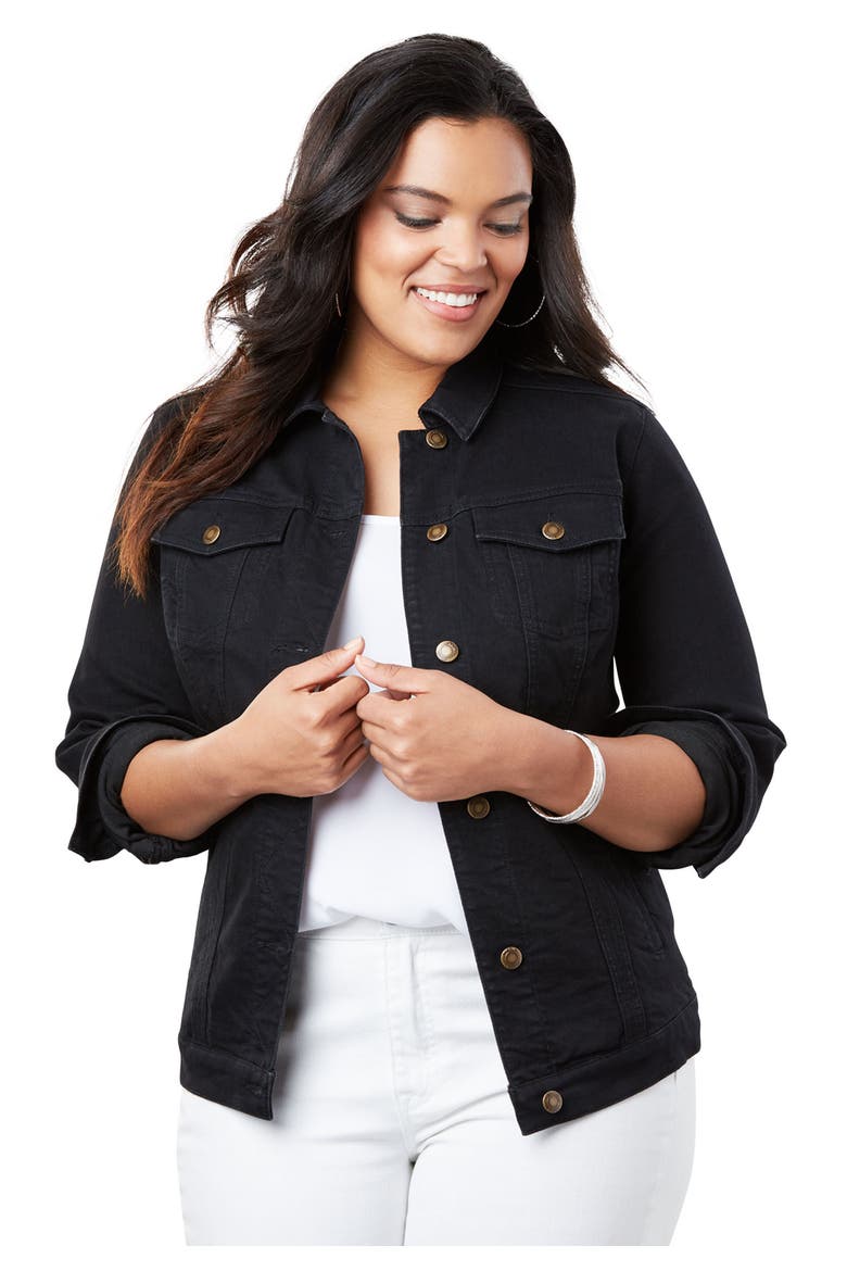 Plus Size Classic Stretch Denim Jacket, Main, color, BLACK