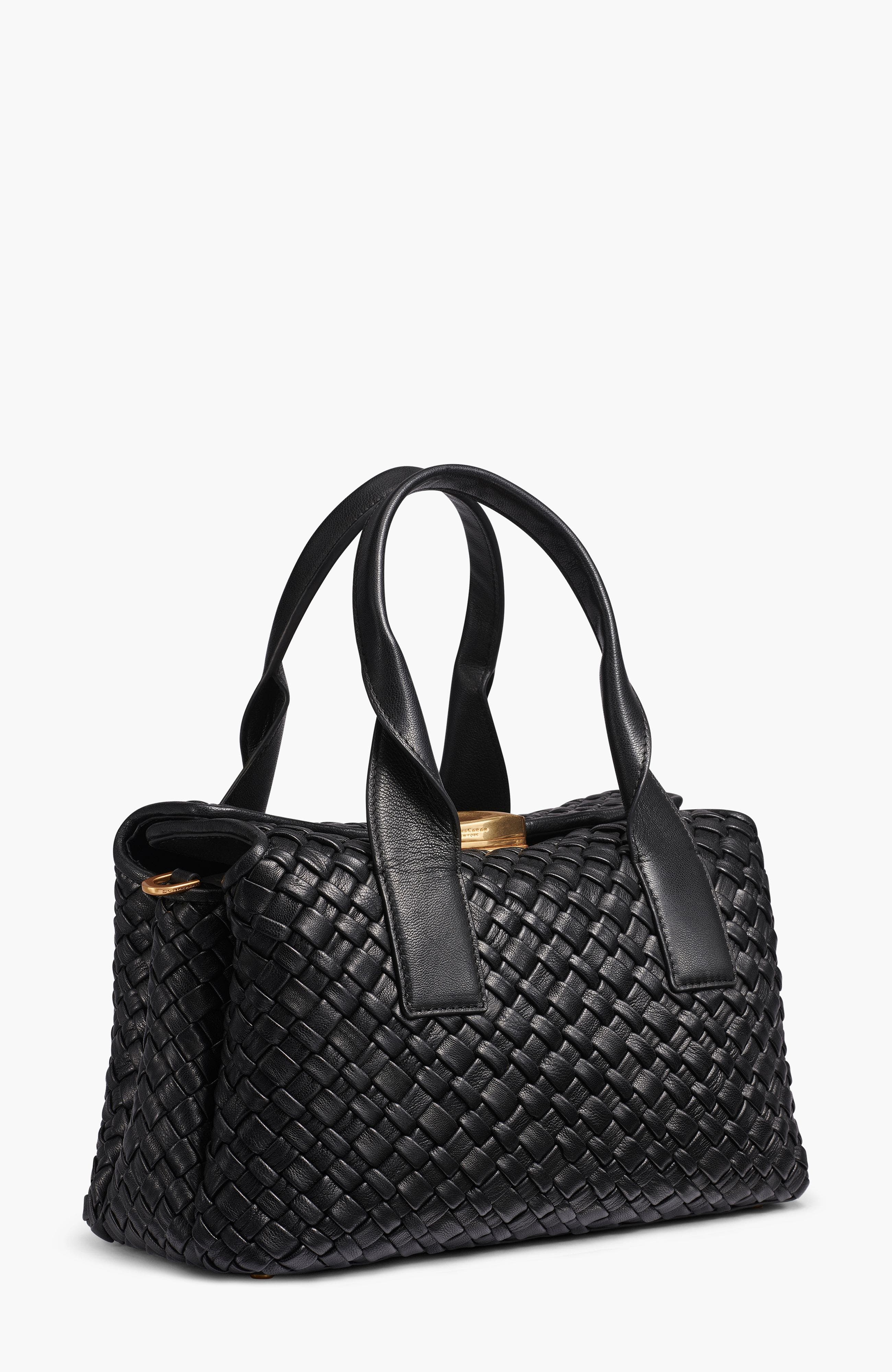 Donna Karan New York Amagansett Woven Leather Satchel, Alternate, color, Blk/Gold