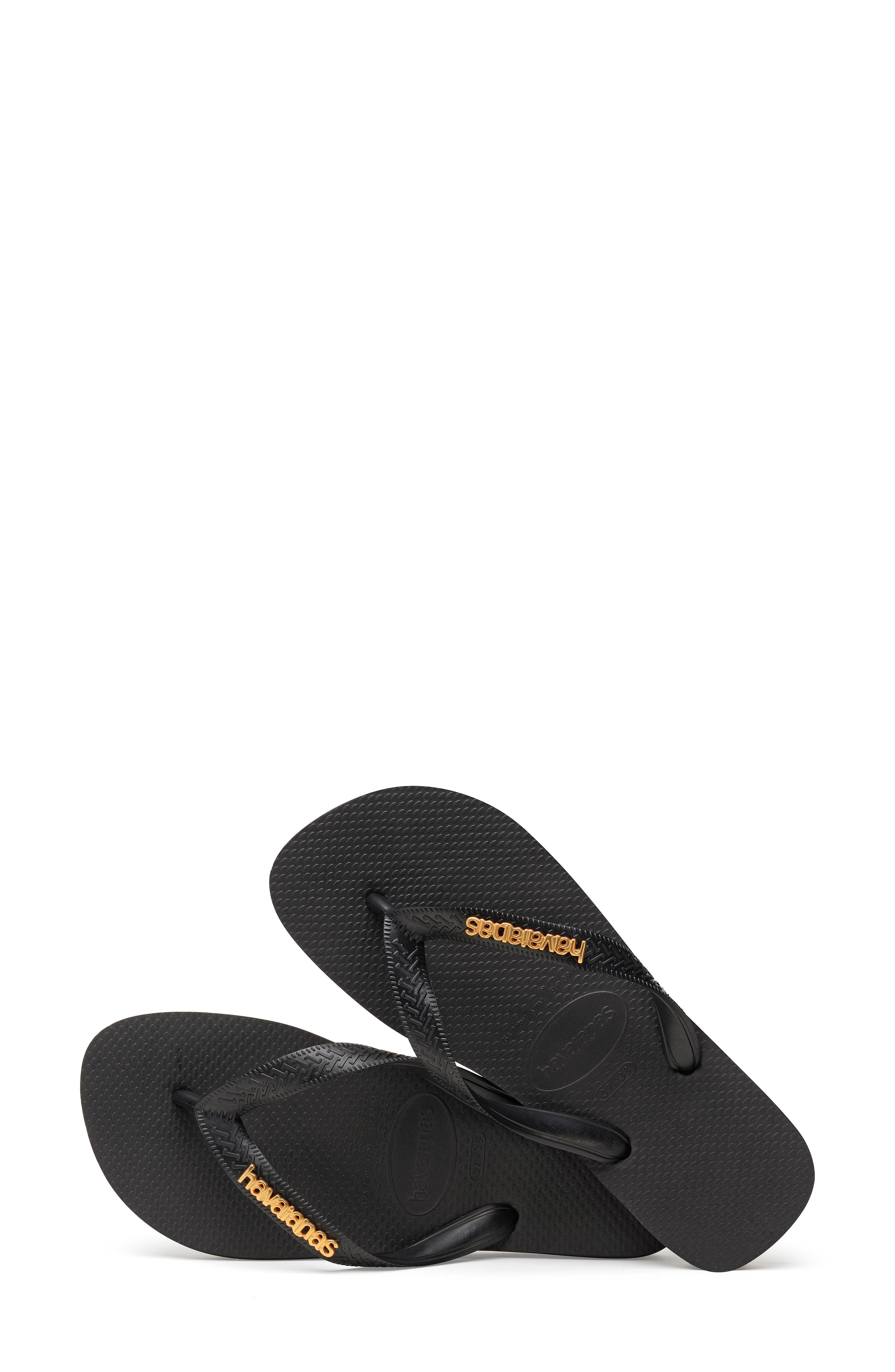 Havaianas Metallic Logo Flip Flop, Alternate, color, Black