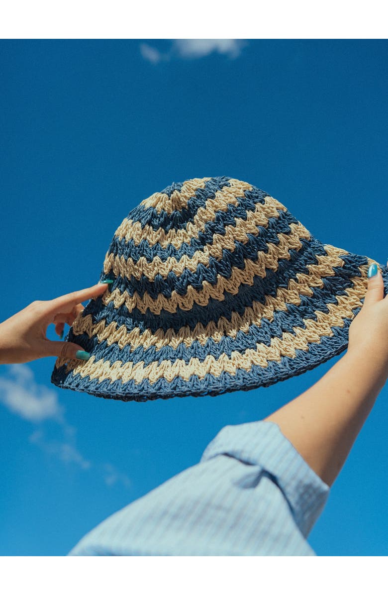 Lost Pattern "Linea" Packable Straw Hat, Alternate, color, Blue