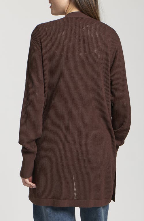Apny Open Stitch Long Cardigan In Brown