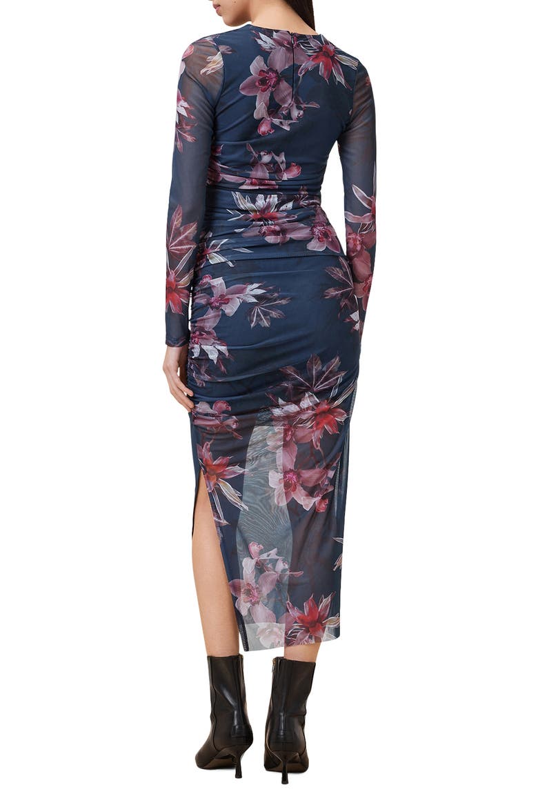 Hanako Long Sleeve Mesh Midi Dress, Alternate, color, ADENA DEEP BLUE