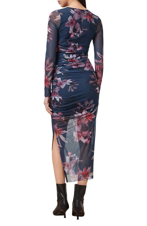Allsaints Hanako Long Sleeve Mesh Midi Dress In Blue