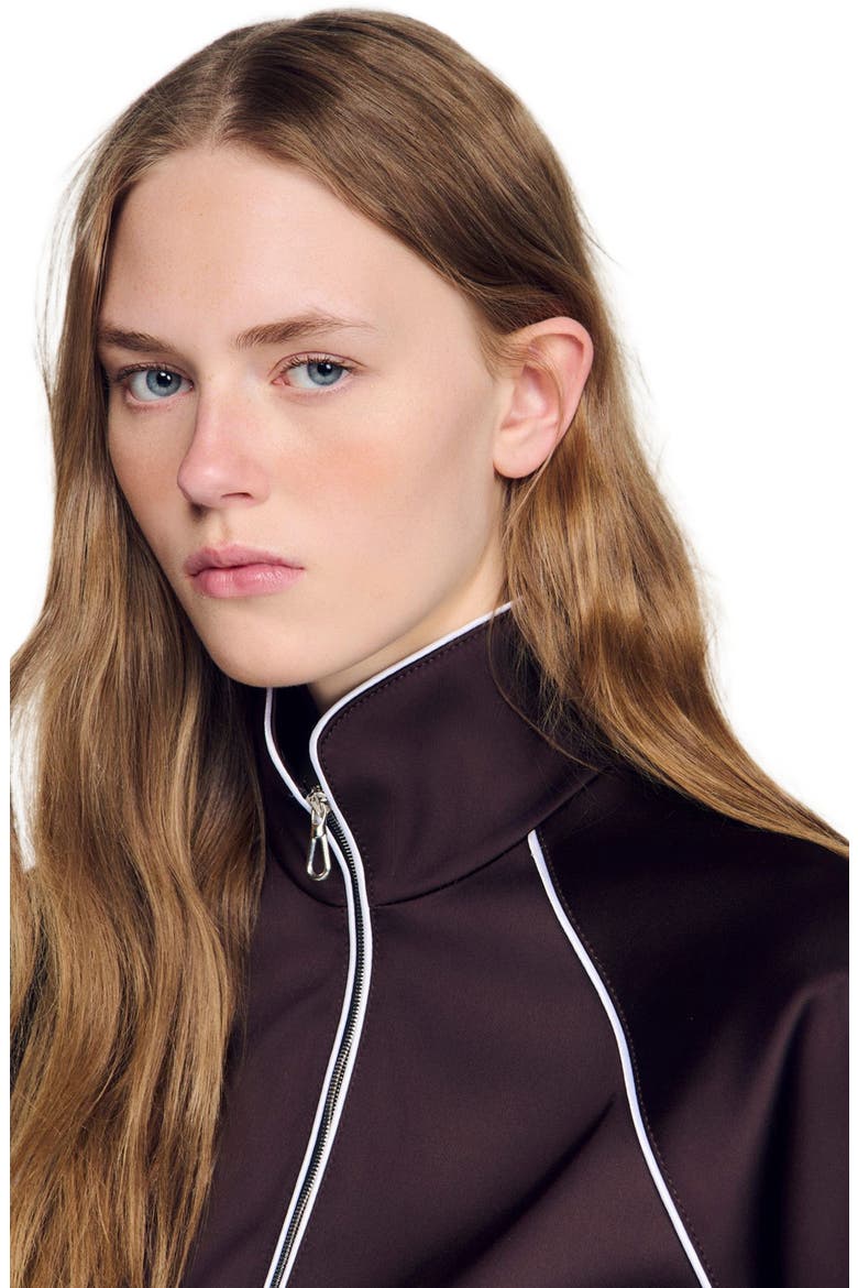 Cropped embroidered satin jacket, Alternate, color, Brown