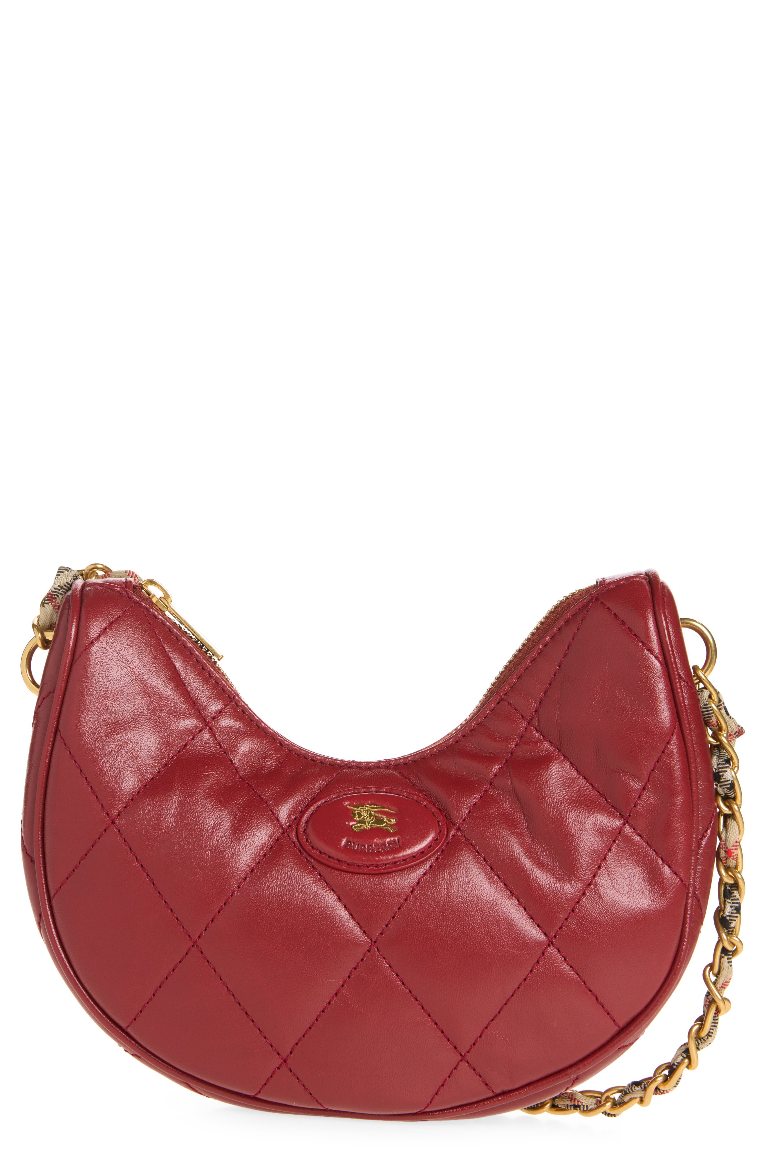 Horseshoe Quilted Leather Shoulder Bag, Main, color, RUBY