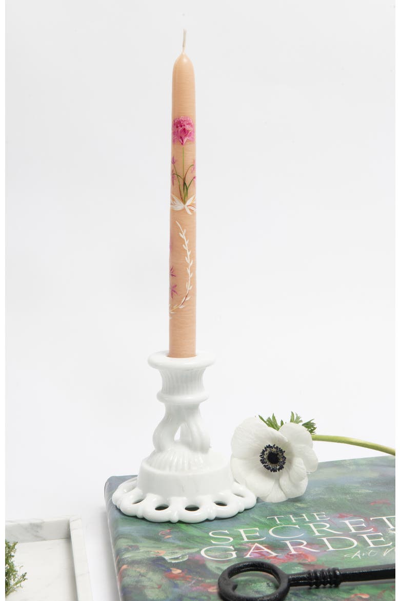 Set of 2 Hand-Painted Tapers - In Bloom, Alternate, color, Pink