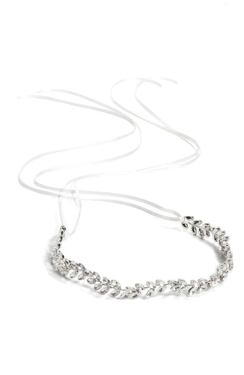 Brides & Hairpins Alegra Crystal Leaf Halo & Sash, Alternate, color,