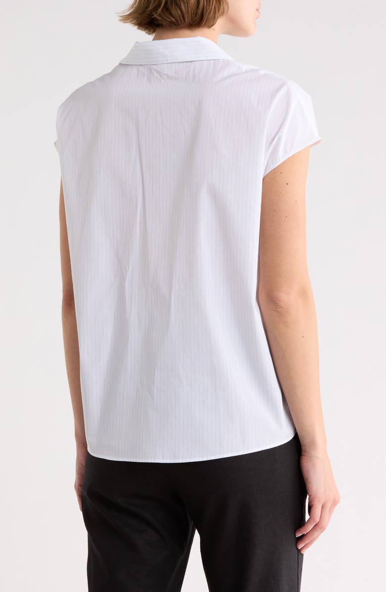 Vince Stripe Cap Sleeve Button-Up Shirt, Alternate, color, Optic White/ Jade Water