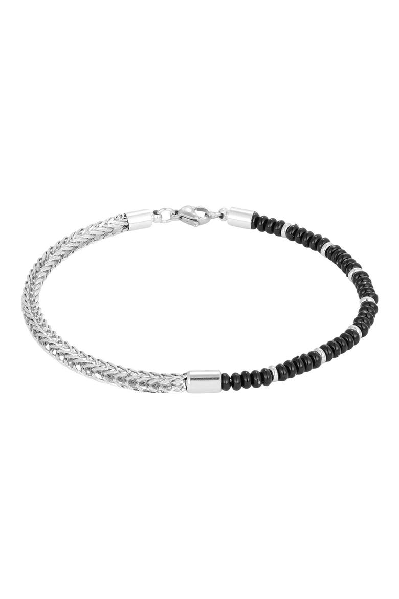 Men's Mixed Bead and Chain Bracelet, Main, color, BLACK/ SILVER