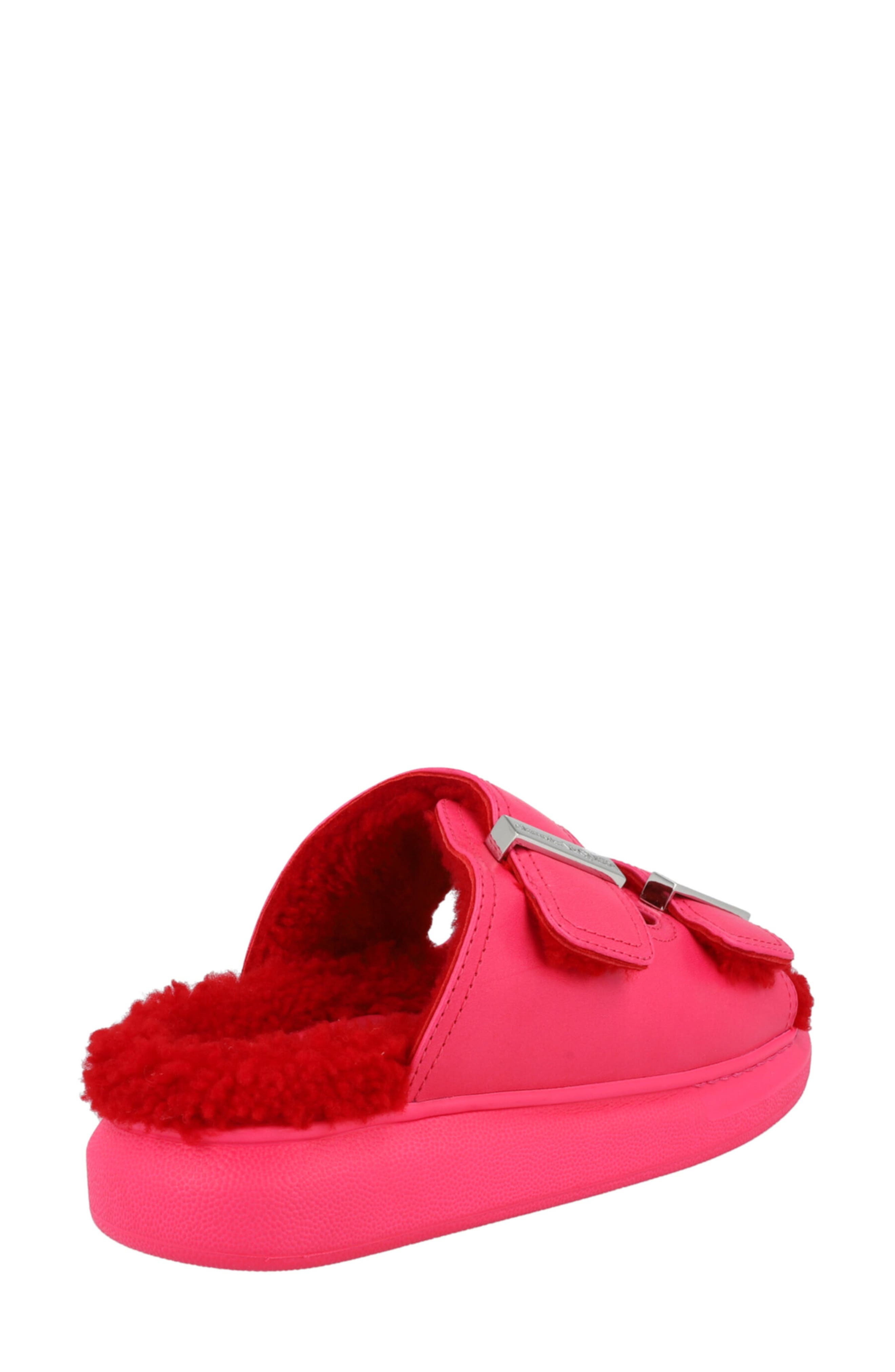 McQueen Oversize Hybrid Genuine Shearling Slide Sandal, Alternate, color, Pink Silver