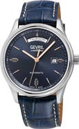 GEVRIL Excelsior Croc Embossed Leather Strap Watch, 42mm