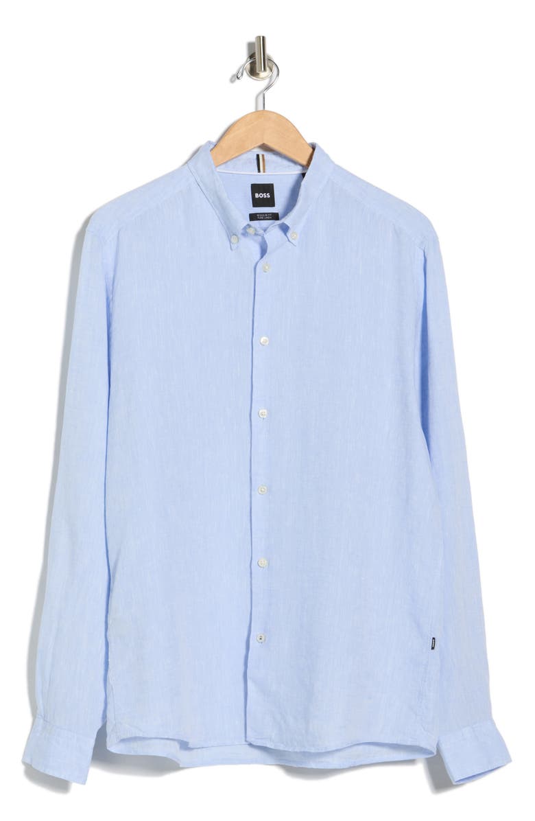 BOSS Liam Linen Dress Shirt, Main, color, Light/ Pastel Blue