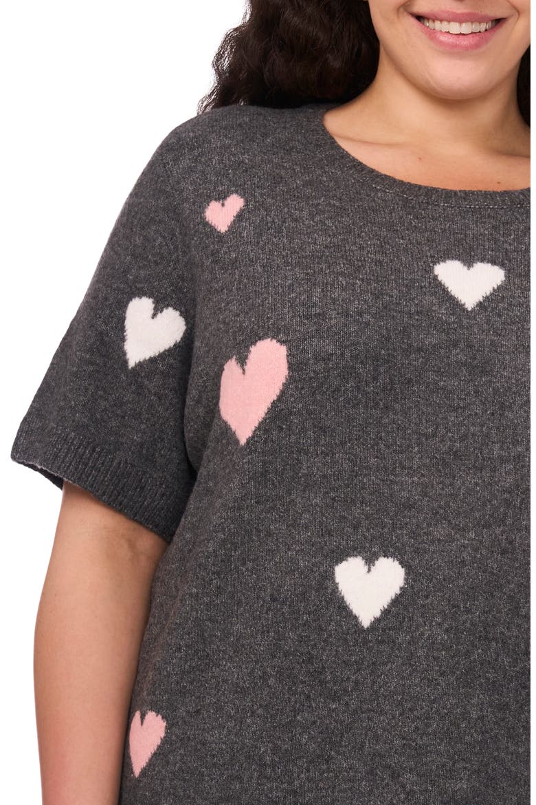 All Over Heart Short Sleeve Sweater, Alternate, color, MEDIUM HEATHER GREY