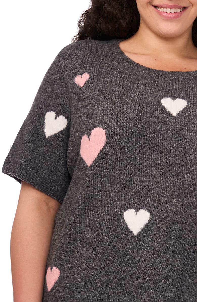 CeCe All Over Heart Short Sleeve Sweater, Alternate, color, Medium Heather Grey