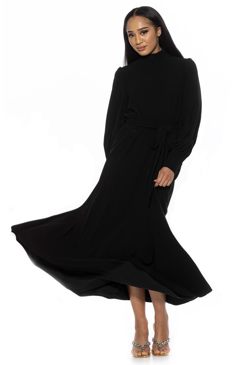 Saliah Mockneck Blouson Sleeve Dress, Alternate, color, BLACK
