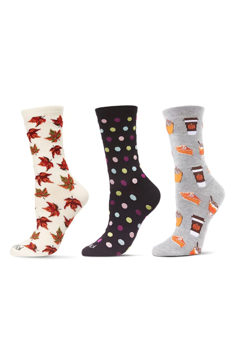 MeMoi Fall Assorted 3-Pack Crew Socks, Main, color, White