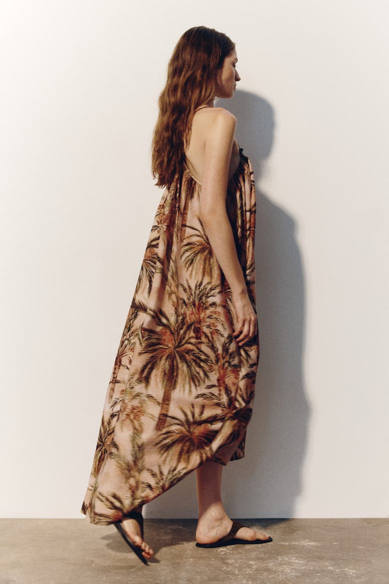 A-line Low-back Dress, Alternate, color, Peach pink/patterned